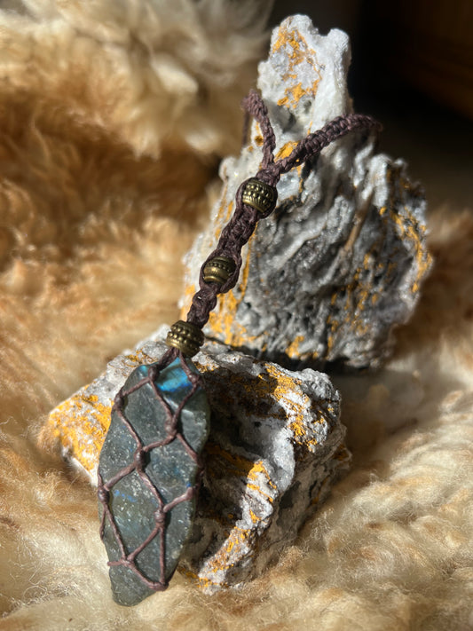 Aquarius Moon Necklace - Labradorite Pendant