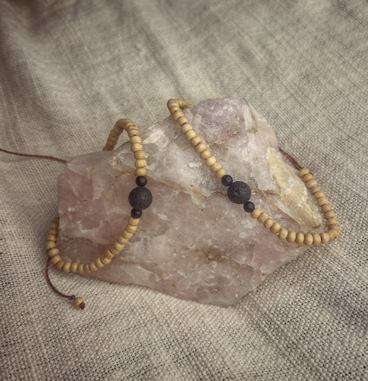 Lava Stone  & wooden Bead Bracelet