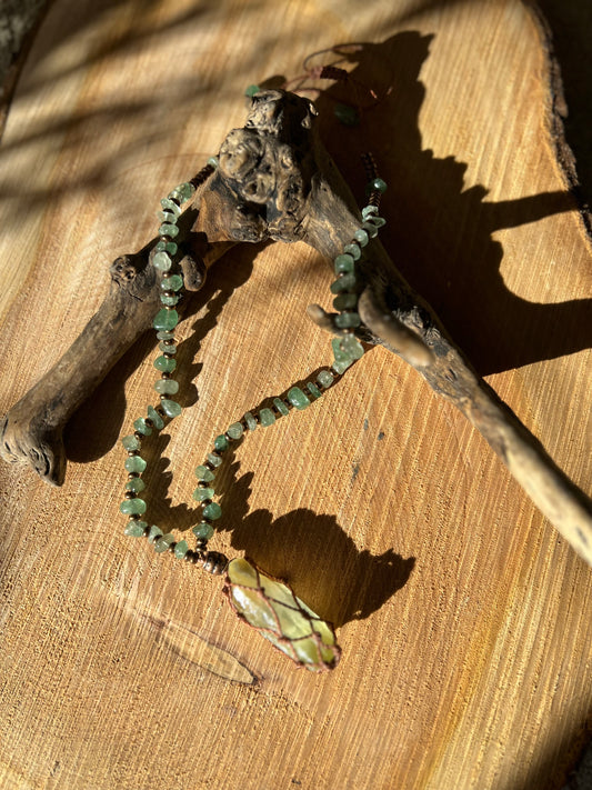 Aquarius Moon Necklace - Green Calcite Crystal Necklace