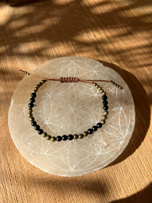 Brass and Black resin bead Bracelet
